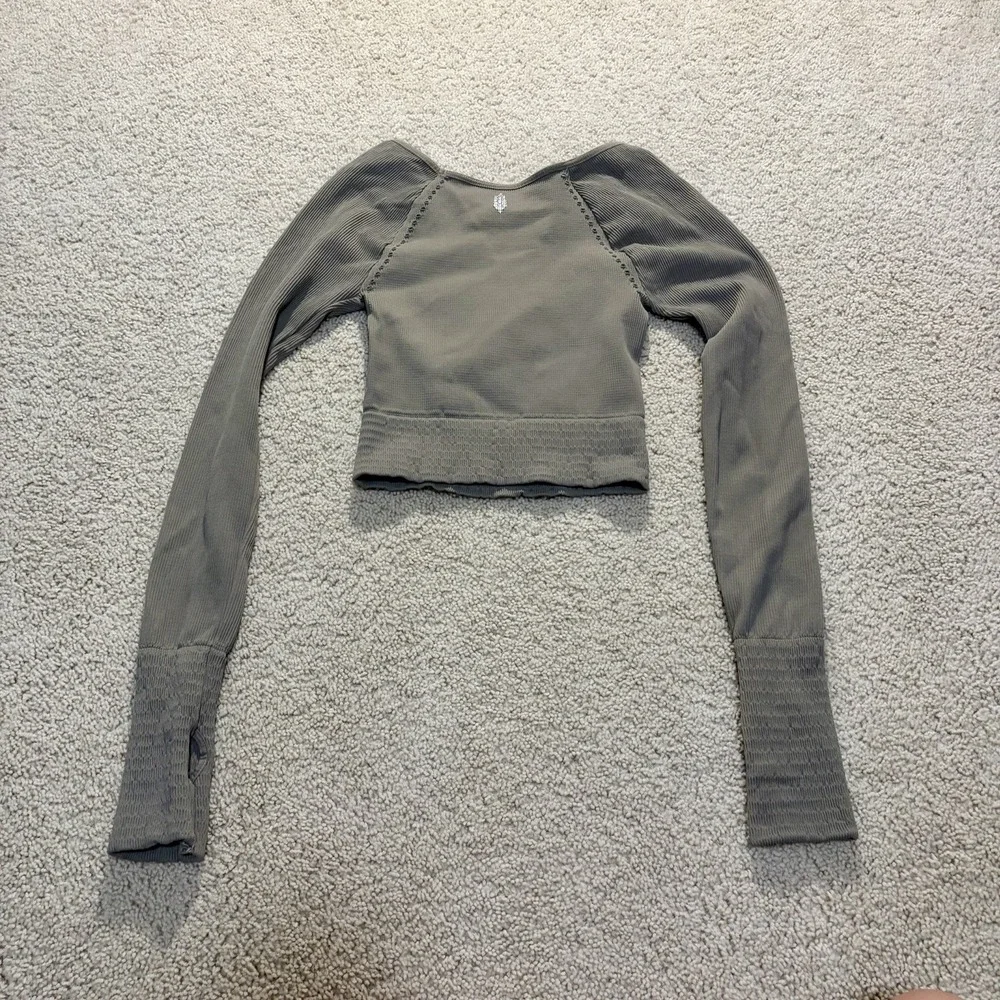 Free People Movement Long Sleeve Top Cut Out Small Olive Green